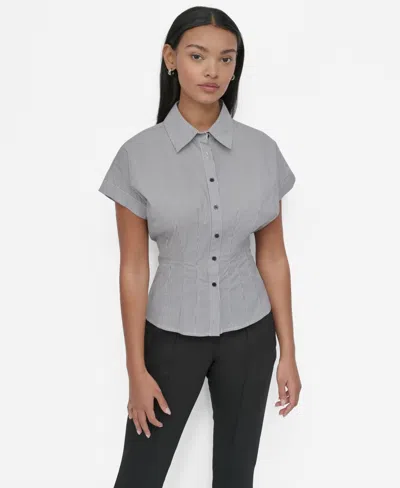 Dkny Petite Collared Cap-sleeve Blouse