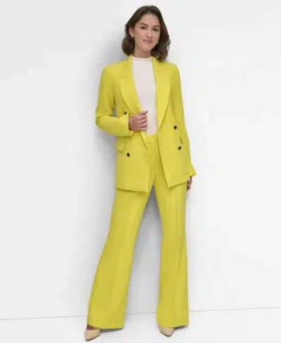 Dkny Petite Double Breasted Jacket Flared Pants In Acid Yellow