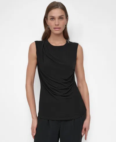 Dkny Petite Draped Sleeveless Top In Black