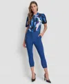 Dkny Petite Flat Front Elastic Back Pants In Blue