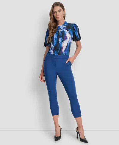 Dkny Petite Flat Front Elastic Back Pants In Blue