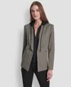 Dkny Petite Herringbone Pattern Fleece Hood Blazer In Animal Print