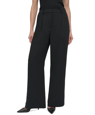 Dkny Womens High Rise Pocketed Wide Leg Pants In Black