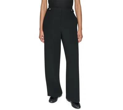 Dkny Petite High-rise Straight Textured Crepe Pants In Black