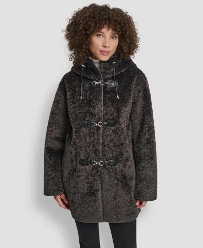 Dkny Petite Hooded Toggle Coat In Brown