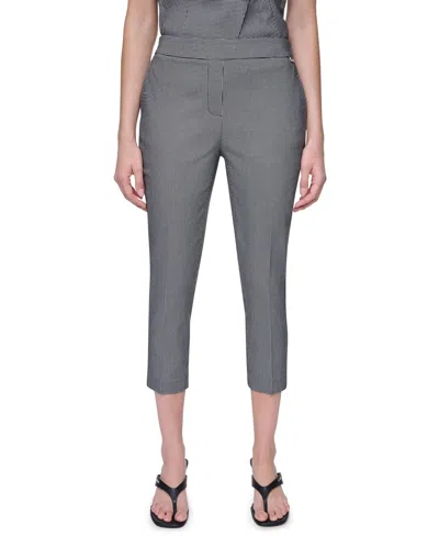 Dkny Petite Houndstooth Millenium Ankle Pants In Gray