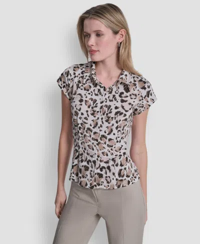 Dkny Petite Knit Button Down Camp Shirt In White