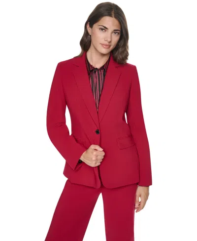 Dkny Petite Lined 1-button Blazer In Red