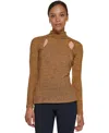 Dkny Petite Long-sleeve Tie Neck Blouse In Brown