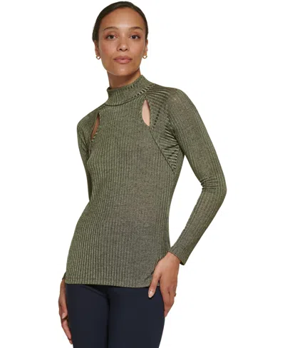 Dkny Petite Long-sleeve Tie Neck Blouse In Green