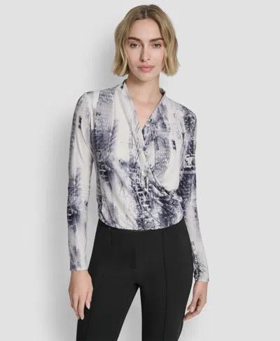 Dkny Petite Long Sleeve Wrap Top In Neutral