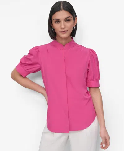 Dkny Petite Mandarin-collar Puff-shoulder Shirt