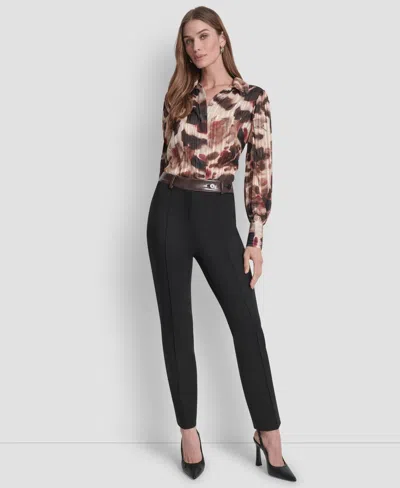 Dkny Petite Mid-rise Pintuck Ponte Trouser In Animal Print