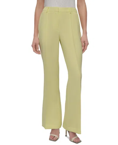 Dkny Petite Mid-rise Pleated Flare-leg Pants In Light Lemon
