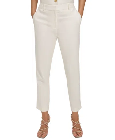 Dkny Petite Mid-rise Straight Career Pants In Ivory