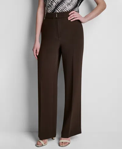 Dkny Petite Mid-rise Zip-front Trouser Pants In Burgundy