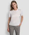 Dkny Petite Mixed Media Short Sleeve Top In White