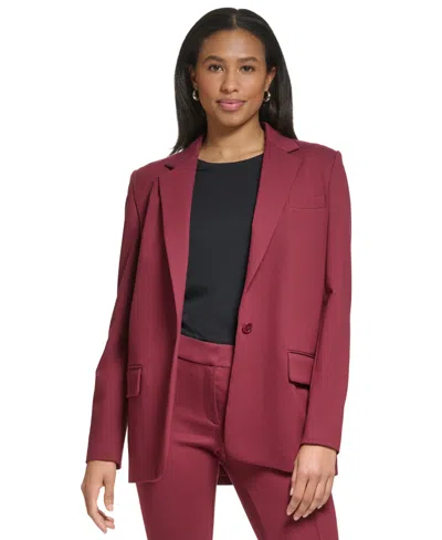 Dkny Petite Notch Collar Flap Pocket One-button Jacket In Burgundy