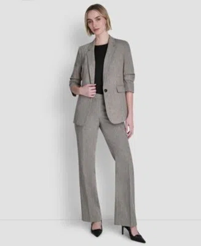 Dkny Petite Notch Collar One Button Jacket Crosshatch Modern Fit Pants In Gray