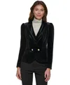 Dkny Petite Notch Collar Puff-sleeve Velvet Jacket In Black