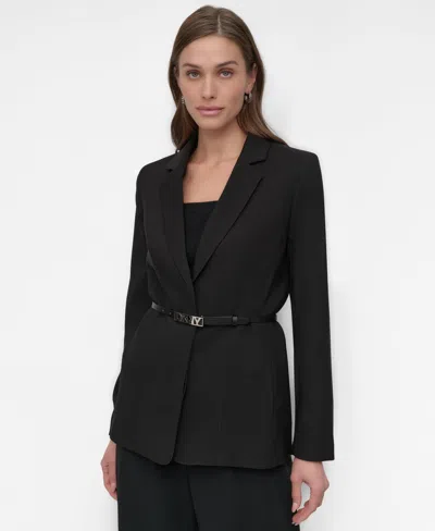 Dkny Petite Notched Collar Belted Two-button Blazer