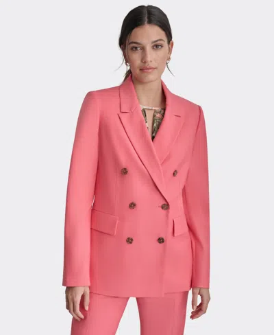 Dkny Petite Notched Collar Double Breasted Blazer In Pink