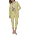 Dkny Womens One Button Topper Printed Sleeveless Collared Blouse Flat Front Straight Leg Ankle Pants In Light Lemon