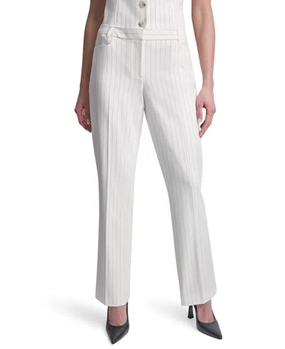 Dkny Petite Pinstripe Modern Fit Flared Pants In White