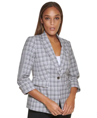 Dkny Petite Plaid One-button Blazer In Pink Lavender