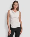 Dkny Petite Ponte Cowl Neck Top In White