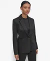 Dkny Petite One-button Longline Blazer In Black,icy Chip Grey Combo