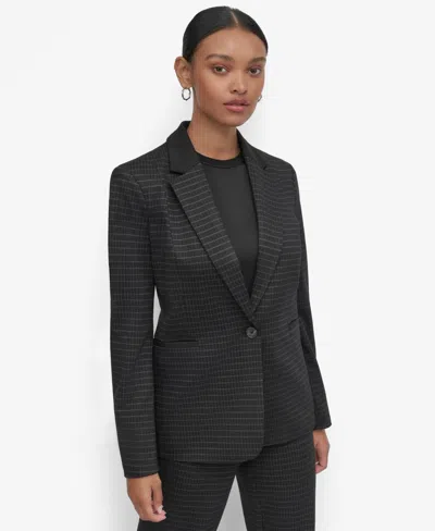 Dkny Petite One-button Longline Blazer In Black,icy Chip Grey Combo