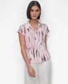 Dkny Petite Printed Knit Cap-sleeve Shirt In Pink
