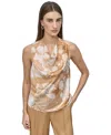 Dkny Petite Printed Sleeveless Cowlneck Top In Brown
