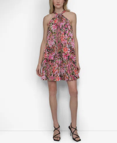 Dkny Petite Printed Sleeveless Pleated Trapeze Dress In Multi