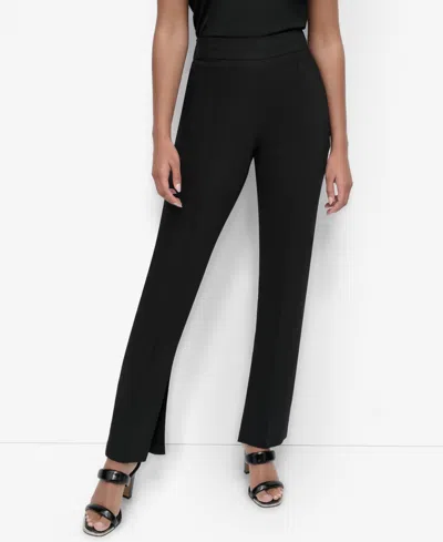 Dkny Petite Pull-on Slit-hem Trousers In Black