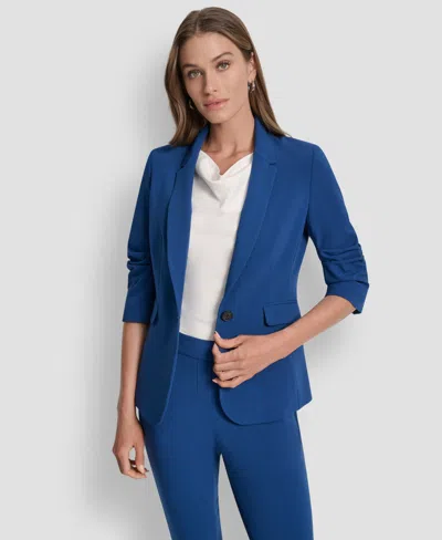 Dkny Petite Ruched Sleeve Jacket In Blue