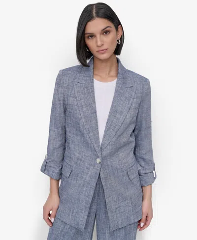 Dkny Petite Ruched-sleeve One-button Jacket
