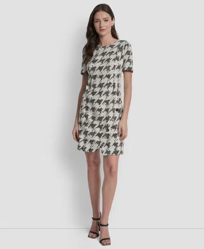 Dkny Petite Short Sleeve Riveted Skirt Sheath Dress In Gray