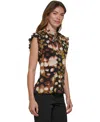Dkny Petite Short-sleeve Ruffled Blouse Top In Multi