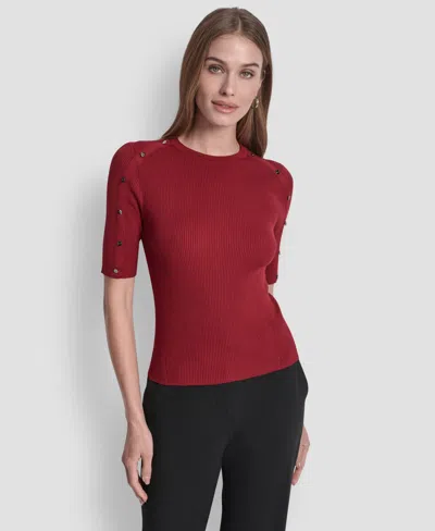Dkny Petite Short Sleeve Sweater In Burgundy