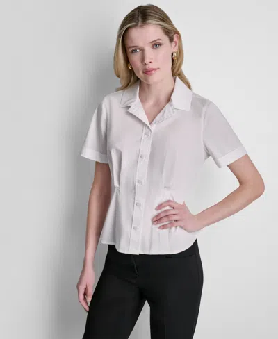 Dkny Petite Short-sleeve Collared Blouse In White
