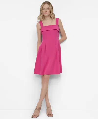 Dkny Petite Square-neck Buckled Back-strap Dress In Pink