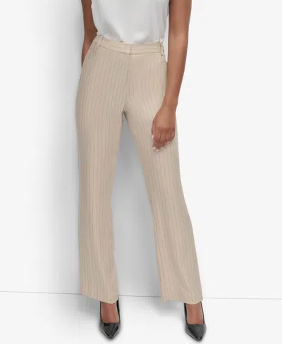 Dkny Petite Striped Mid Rise Pants In Chino Khaki,black