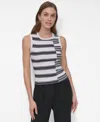 Dkny Stripe Sleeveless Sweater In Navy,white Stripe