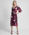 Dkny Petite Surplice Neck Front Knot Midi Dress In Purple