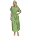 Dkny Petite Textured Drawstring-waist Shirtdress In Salted Lime