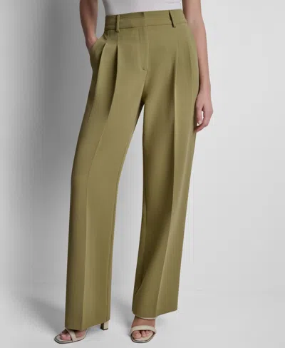 Dkny Petite Textured Mid-rise Trousers In Green