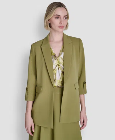 Dkny Petite Textured Open Front Blazer In Green