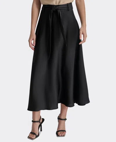 Dkny Petite Tie Waist Midi Skirt In Black